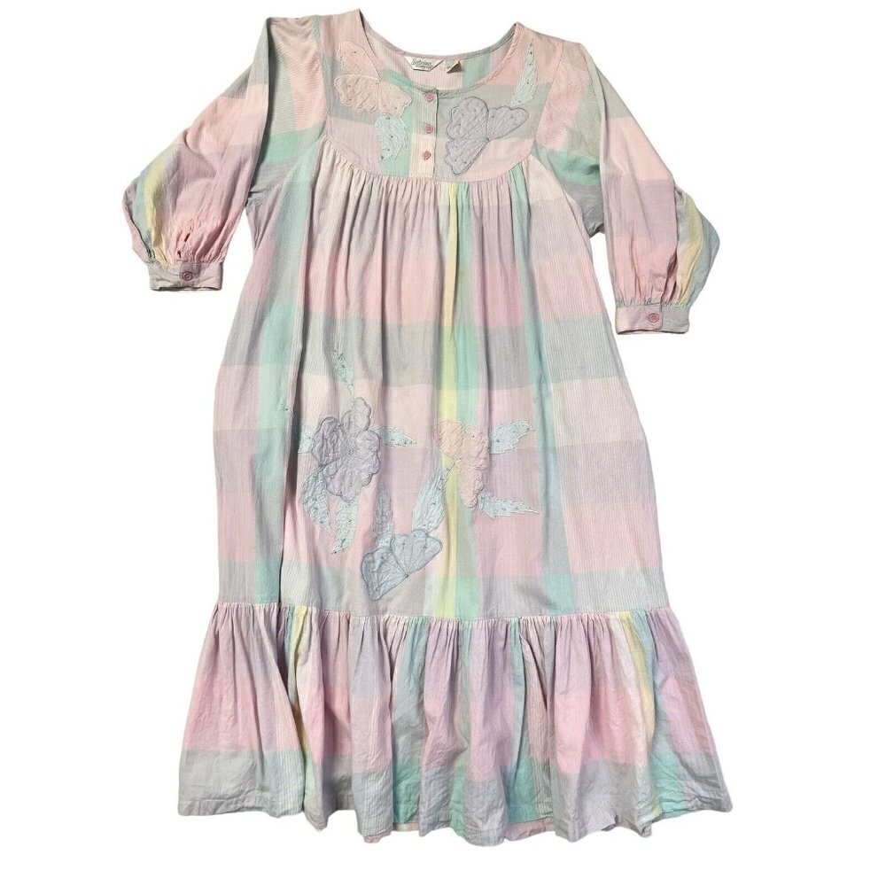 Vtg Nightgown Large Pastel Cotton Prairie Cottagecore Patchwork Dolly